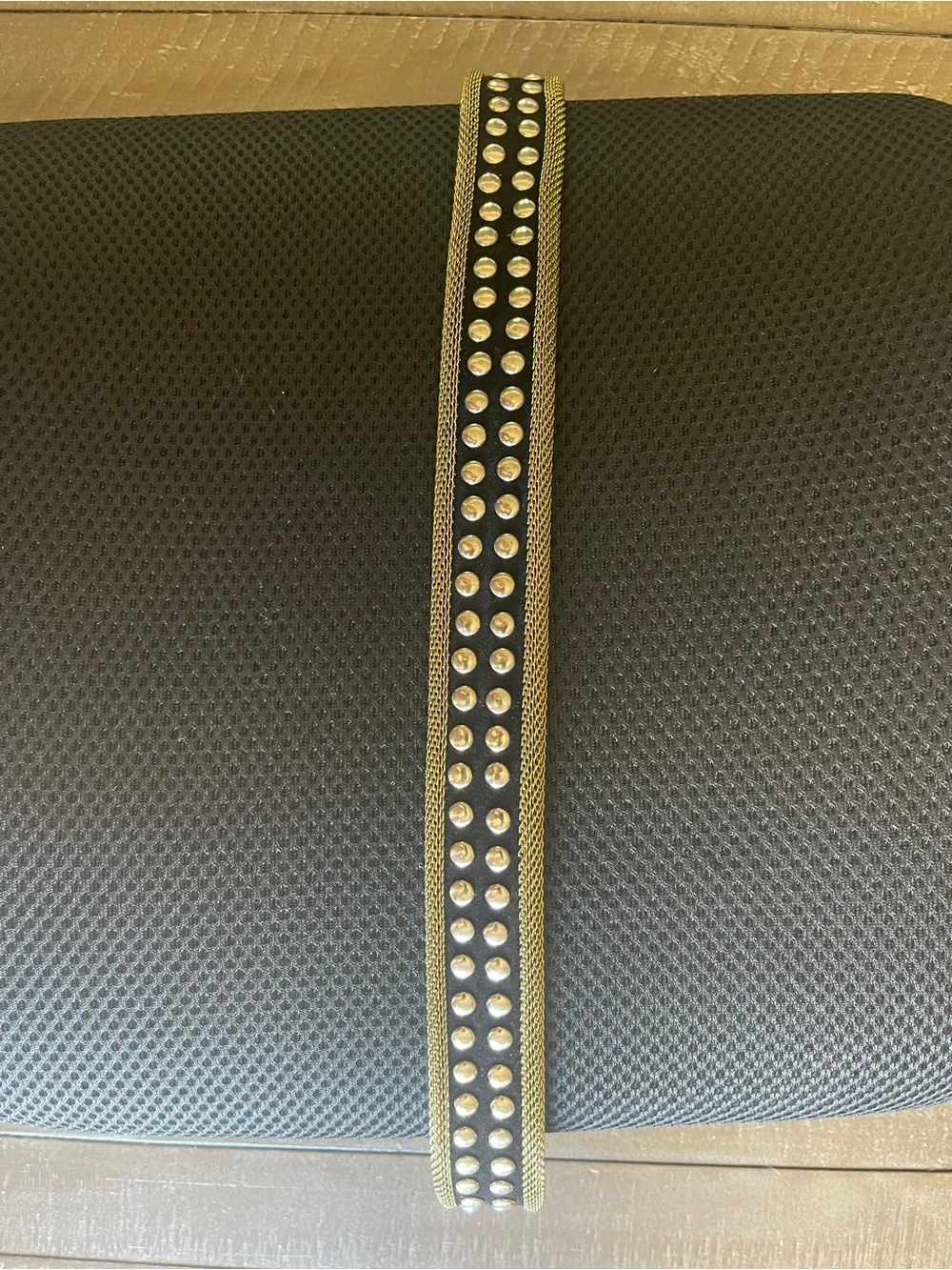 Donna Katz vintage Black and Gold Studded Women's Belt with Gold Buckle 40”